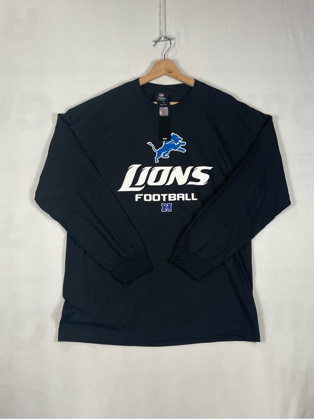 Detroit Lions Football NFL Black Long Sleeve T shirt Crewneck Team Apparel Sz L